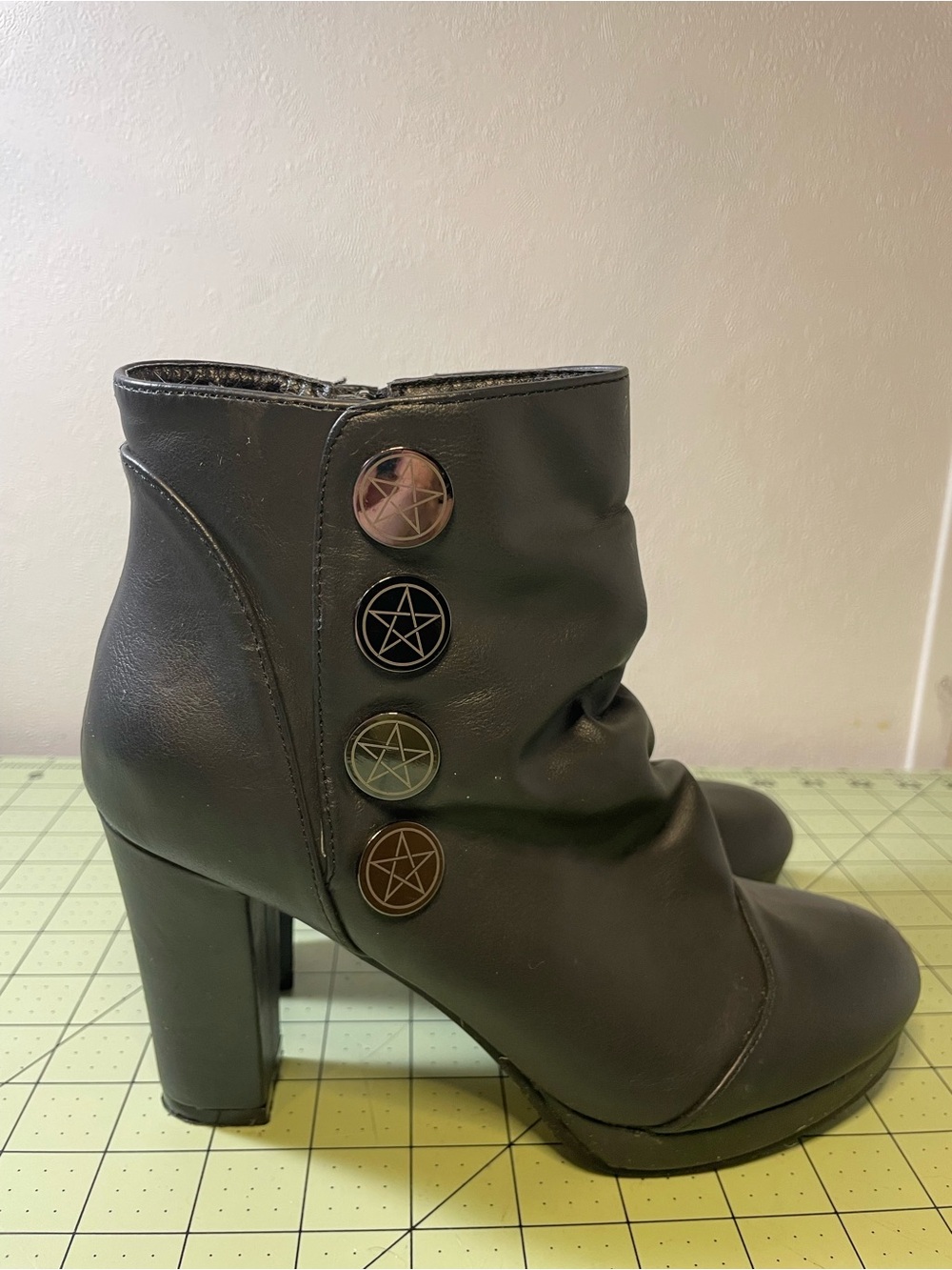 Hot Topic Black Ankle Boots with Pentagram Button Accents